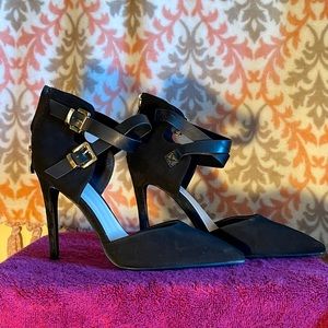 Black buckle zipper heels